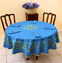 Nyons XXL Blue French Tablecloth Round 230cm COATED Made in France