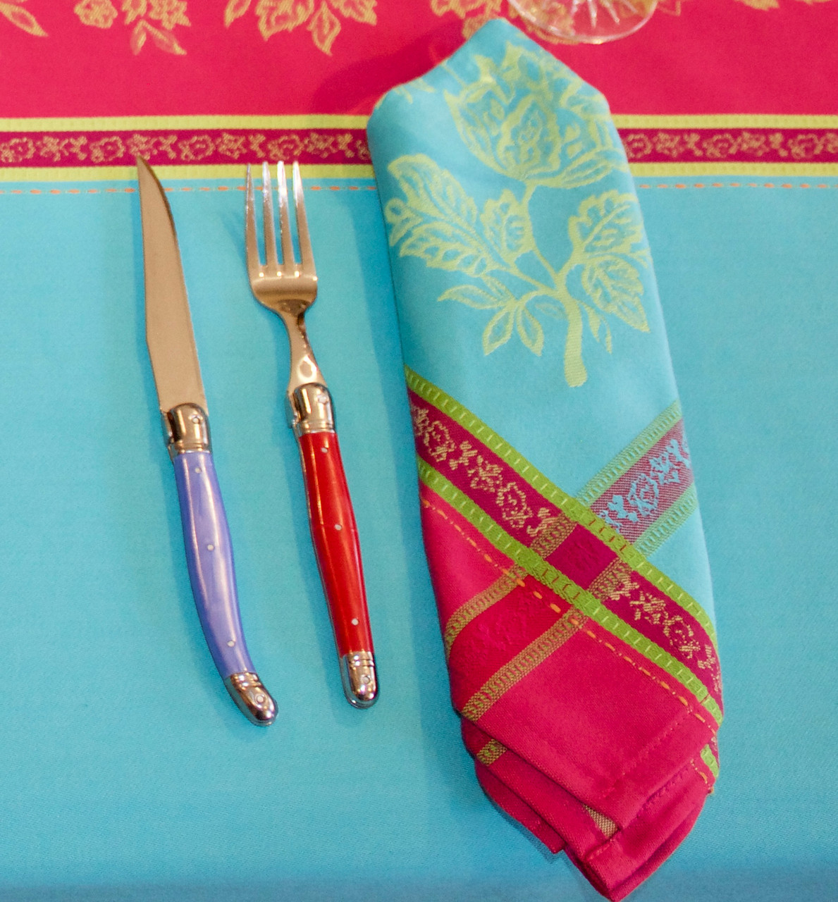 Caprice Turquoise French Jacquard Napkin Made in France