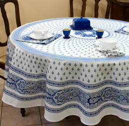 Marat Avignon Bastide White French Tablecloth Round 180cm COATED Made in France