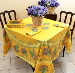 Lavender Yellow XXL Square French Tablecloth 180x180cm COATED Made in France