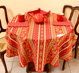 Marat Avignon Red French Tablecloth Round 150cm diameter Made in France