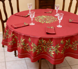 Nyons Red French Tablecloth Round 180cm Made in France