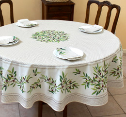 Nyons Ecru French Tablecloth Round 180cm COATED Made in France