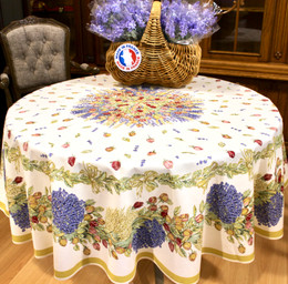 Lavender & Roses XXL French Tablecloth Round 230cm COATED Made in France