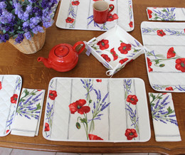 Poppy Ecru Quilted Placemat COATED Made in France