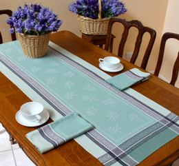 Olivia Green 53x170cm French Jacquard Table Runner Made in France