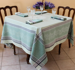 Olivia Green 160x160cm Square Jacquard French Tablecloth Made in France 