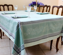 Olivia Green Jacquard French Tablecloth 160x250cm 8seats Made in France