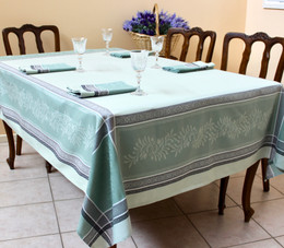 Olivia Green Jacquard French Tablecloth 160x300cm 10seats Made in France