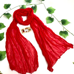 Wrinkle Scarf Solid Colour Red