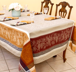 Coteau Cinnamon Jacquard FrenchTablecloth 160x200cm  6seats Made in France