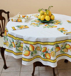 Lemon White French Tablecloth ROUND 180cm MADE IN FRANCE