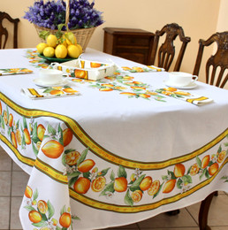Lemon White French Tablecloth 155x250cm 8Seats Made in France