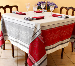 Olivia Red 160x160cm Square Jacquard French Tablecloth Made in France 
