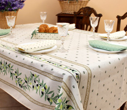 Ramatuelle Ecru 155x350cm 12seats COATED French Tablecloth Made in France
