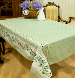 Ramatuelle Green 155x350cm 12seats COATED French Tablecloth Made in France