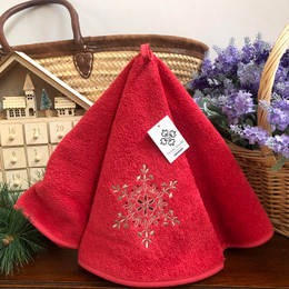 Snowflake Red French Round Hand Towel