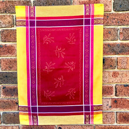 Olivia Yellow/Red Jacquard Tea Towel Made in France