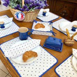 Ramatuelle White/Blue Quilted Placemat COATED Made in France