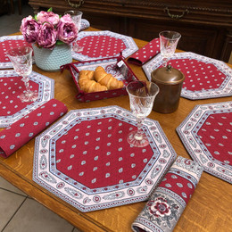 Marat Bastide Burgundy Quilted Bordered Placemat Octogon Made in France