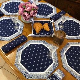 Marat Bastide Navy Quilted Bordered Placemat Octogon Made in France