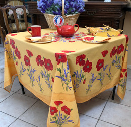 Poppy Yellow XXL Square French Tablecloth 180x180cm COATED Made in France