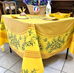 Nyons Yellow XXL Square French Tablecloth 180x180cm COATED Made in France
