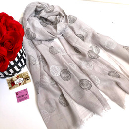 Grey rounds  Lightweight Big Scarf with Tassels  CF6935-2