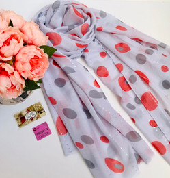  Light Grey with Coral spots Lightweight Big Scarf SC7162-2