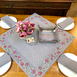 Marat Avignon Grey Table Cover Quilted Square Made in France