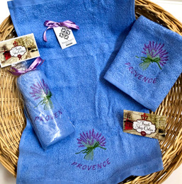 Guest Hand Towel Embroidered Blue Lavender