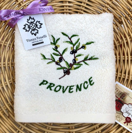 Guest Hand Towel Embroidered Ecru Olives
