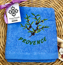 Guest Hand Towel Embroidered Blue Olives
