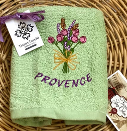 Guest Hand Towel Embroidered Green Roses & Lavender