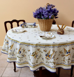 Moustiers Blue French Tablecloth  Round 180cm Made in France