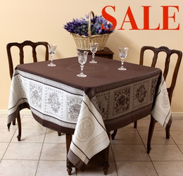 Monogramme Brown160x160cm Square Jacquard French Tablecloth Made in France 