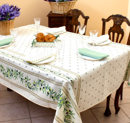 Ramatuelle Ecru French Tablecloth 155x300cm 10seats COATED Made in France