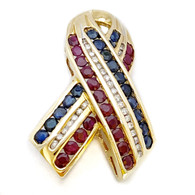 Diamond, Ruby, & Sapphire Patriotic Pin, in 14 Karat Yellow Gold