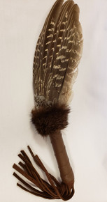 16 "Pheasant Wing Feather & Leather Dance Fan 