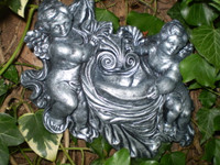 Large Ceramic Antique Silver wall Hanging Christmas Cherubs with font