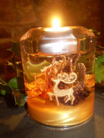 German Christmas Crystal Glass Frosted Rust Leaves Tea-lite holder GR71475