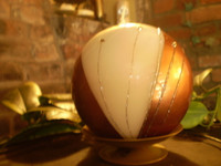 Luxury German Diamante Christmas Copper & Cream Ball Candle plus Candle  Stand