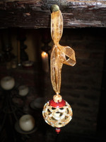  2 Danish Luxury Gold Austrian Crystal and Ceramic Christmas hanging Baubles decoration