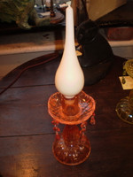 Vintage Danish Romantic Amber colour Crystal Bobeche candlestick plus Danish teardrop Candle.