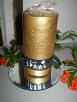 Christmas Gift Set for a Friend from Poland, Rustic Gold Pillar Candle plus candle plate