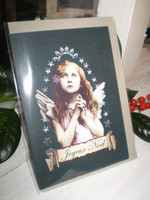 English Victorian Style Angel Christmas Card, Joyeux Noel
