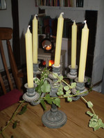  Vintage Danish Candelabra and 5 Danish dinner candles, Christmas decoration, Heavy cast iron