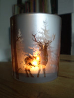 Beautiful Danish Glass Stag in Forest Tea Lite Holder