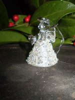 Gorgeous Danish Glitter hanging Christmas Crystal Angel with Halo holding Heart