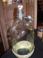 Vintage Italian Glass Wine Jug with straw base, kitchenalia